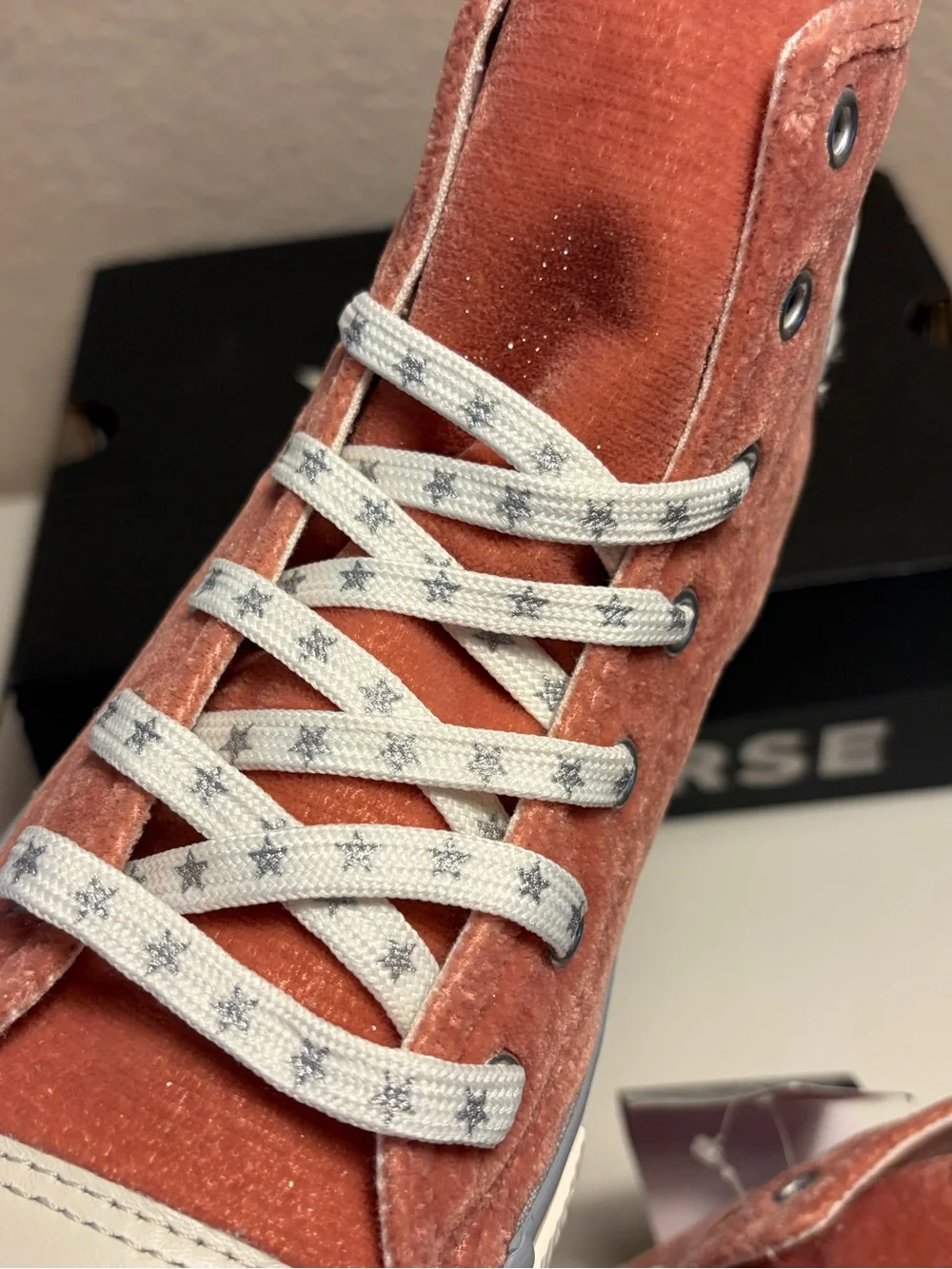 Converse Chuck Taylor All Star Side Zip Hi Rust Pink Velvet Glitter Junior 3 New